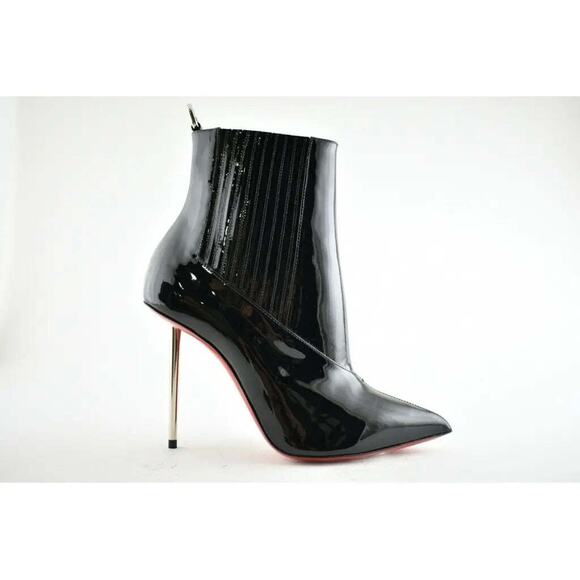 Christian Louboutin Epic Boot 100 Black Patent Stiletto Heel Ankle Bootie 36.5 - Picture 3 of 12